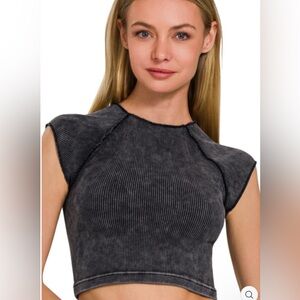 Zenana Outfitters Charcoal Ribbed Crop Top